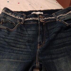 KanCan High Rise Frayed Waistband Jeans - Dark Blue